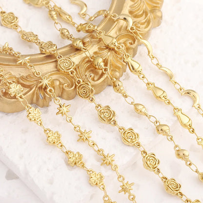 D481 Gothic 18K Gold Pvd Stainless Steel Geometric Fish Rose Conch Clover Patterned Metal Craft DIY Chains