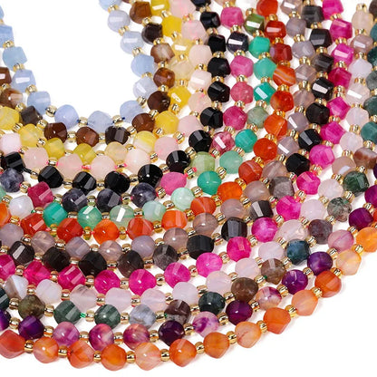 Faceted Helix Twisted 6mm 8mm 10mm Jade Agate Gemstone Beads, Cut Stone Obsidian Rose Quartz Bead for DIY Jewelry Making 18CM