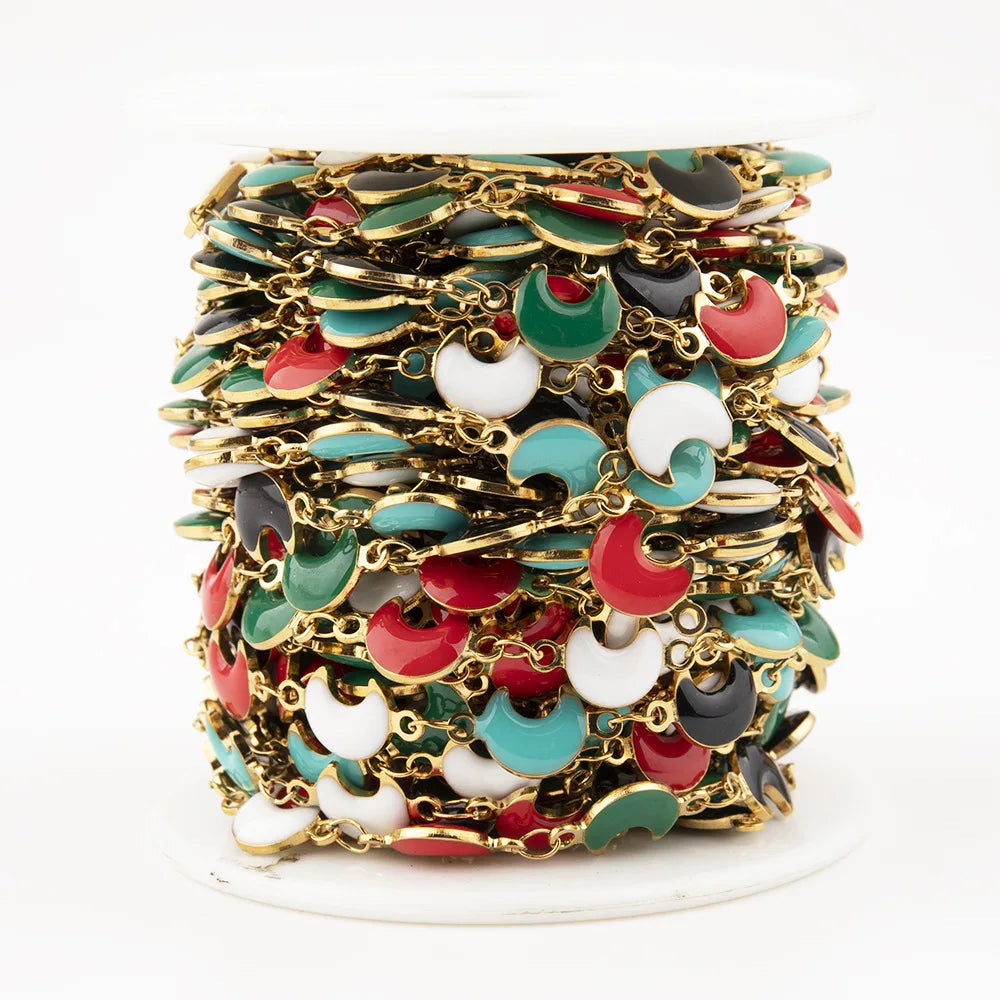 B4251 Hot Stainless Steel Roller Chain Colorful Moon Enamel Charm Connector Chain Waterproof Chains Making
