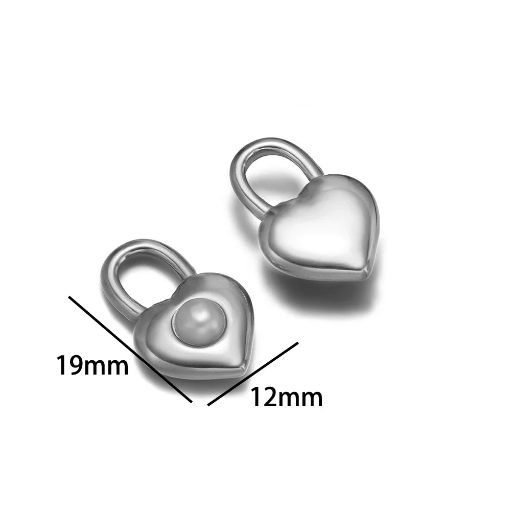 Vintage Style 18k Gold Plated Stainless Steel Heart Sun Lock Oval Pearl Charm Pendant for Women Jewelry Making Accessories