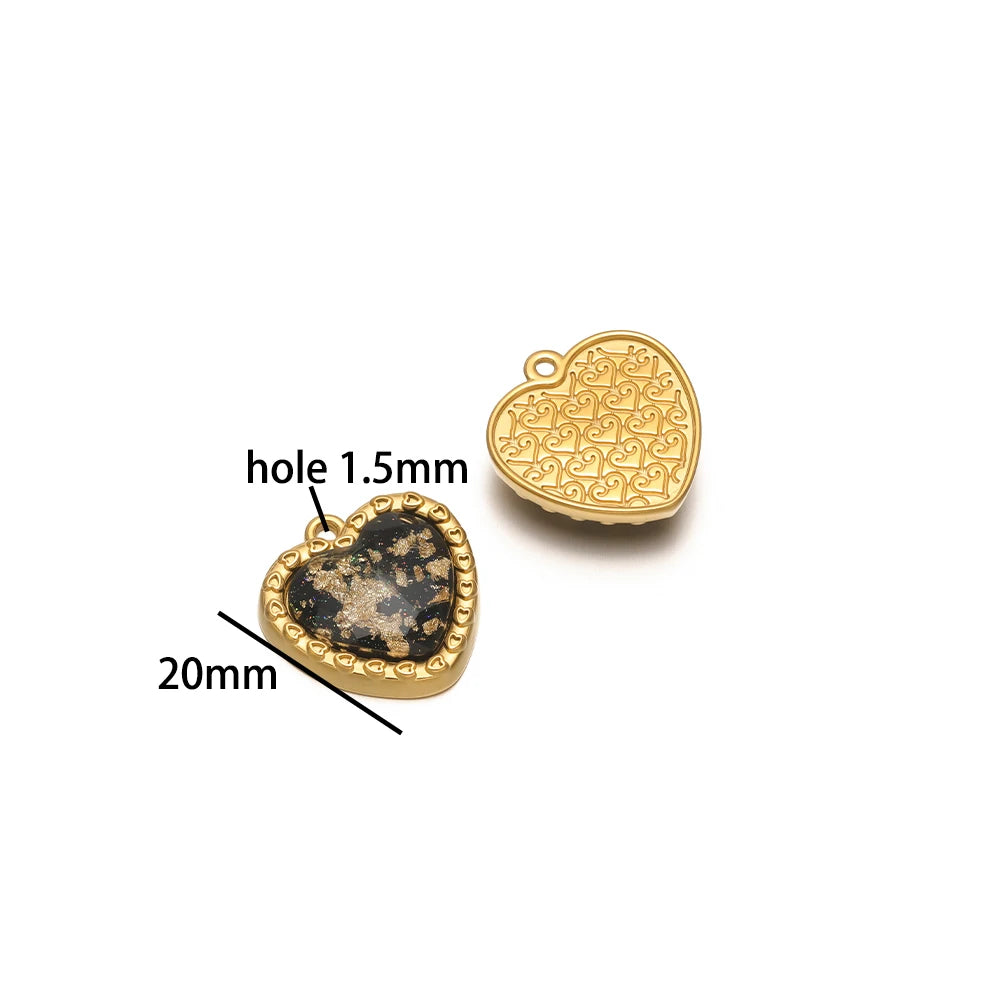 Retro Glass Pendant Stainless Steel 18k Gold Plated Star Heart Round Butterfly Shape Charm Pendant for Jewelry Necklace Making