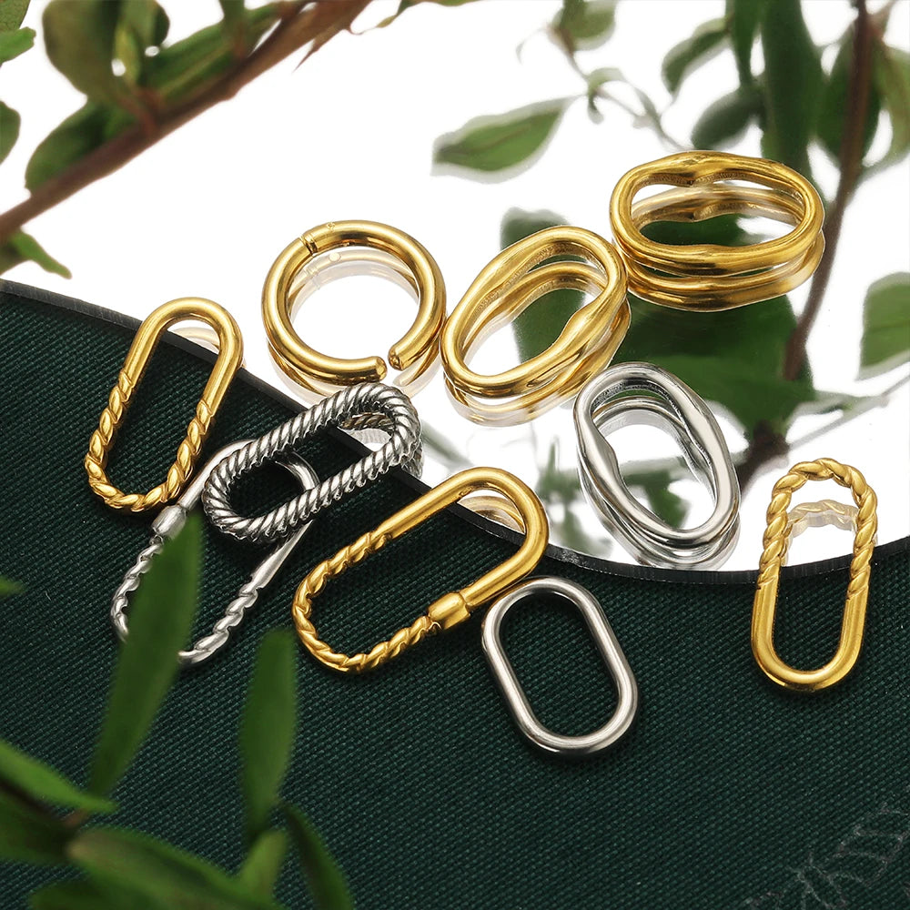 18K Gold Plated Stainless Steel Irregular Textured Oval Charm Pendant for Jewelry Necklace Earring Making Accessories