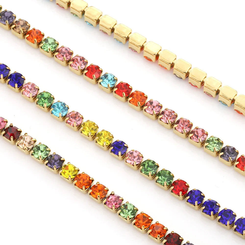 E585 Wholesales New Trend Stainless Steel Drill Diamond Chain Colorful Crystal Jewelry Making for Men and Women