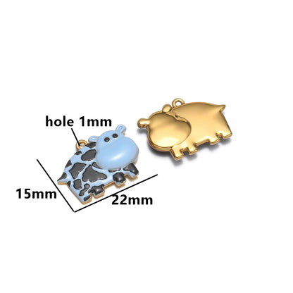 Fashionable 18k Gold Plated Stainless Steel Oil Drip Hippo Charm Pendant for DIY Necklace Jewelry Making