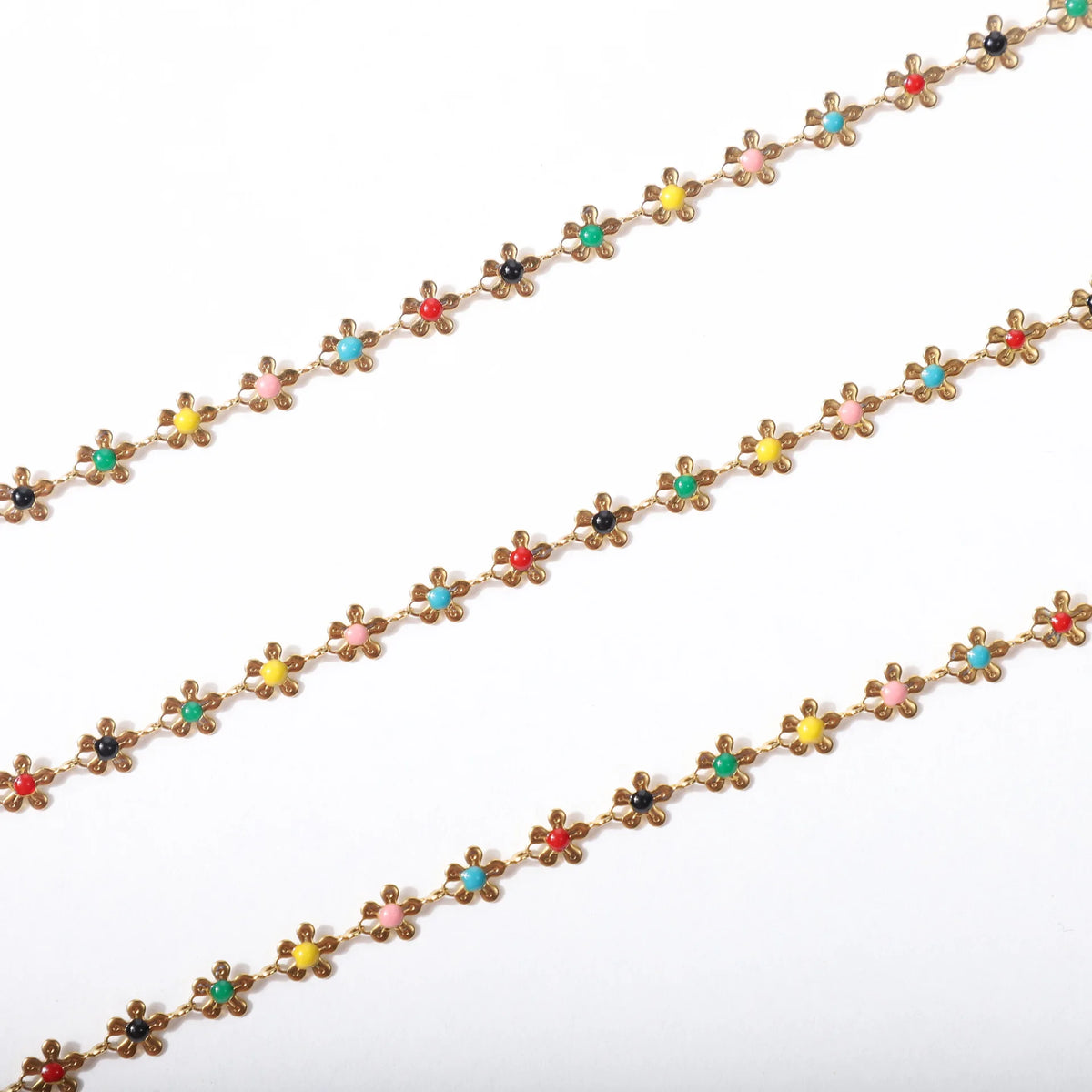 A1918 Colorful Unique Enamel Stainless Steel Chain Flower Rosary Chain for Necklace Bracelet Bulk Chain Diy Findings