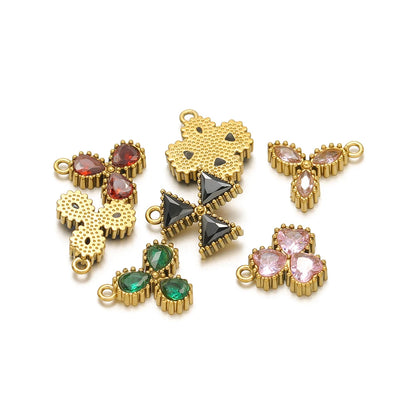 18k Gold Plated Stainless Steel Four Leaf Clover Triangular Droplet Oval Heart Zircon Charm Pendant for DIY Jewelry Making