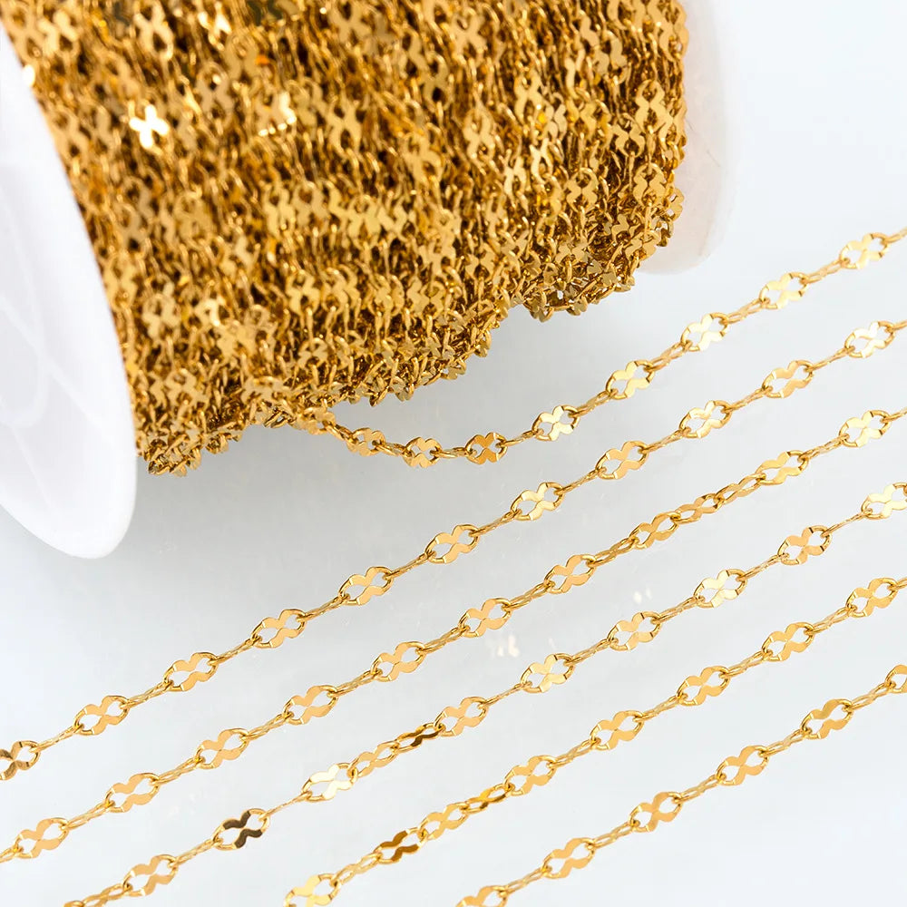 E127 Fashion Silver Gold Plated Chain Waterproof Stainless Steel Link Chains 8 Connector Chains for Jewelry Custom