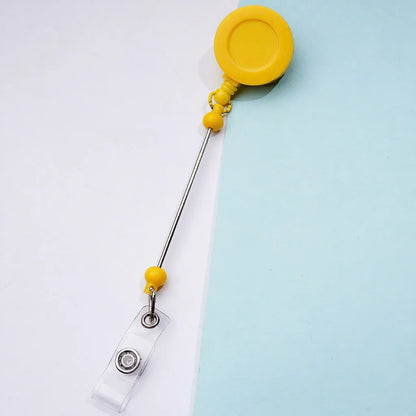 Creative Beaded Retractable Back Badge Holder Reels with Rotating Crocodile Clip & Keychain Bar