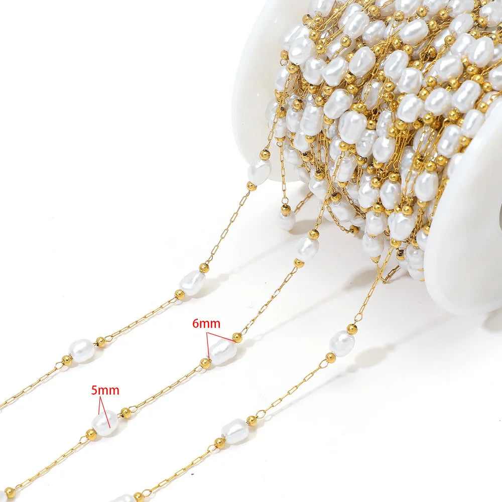 E561 Non-Tarnish 18K PVD Gold Stainless Steel Chains Fashion Artificial Pearl Star Moon Component Jewelry Findings Components