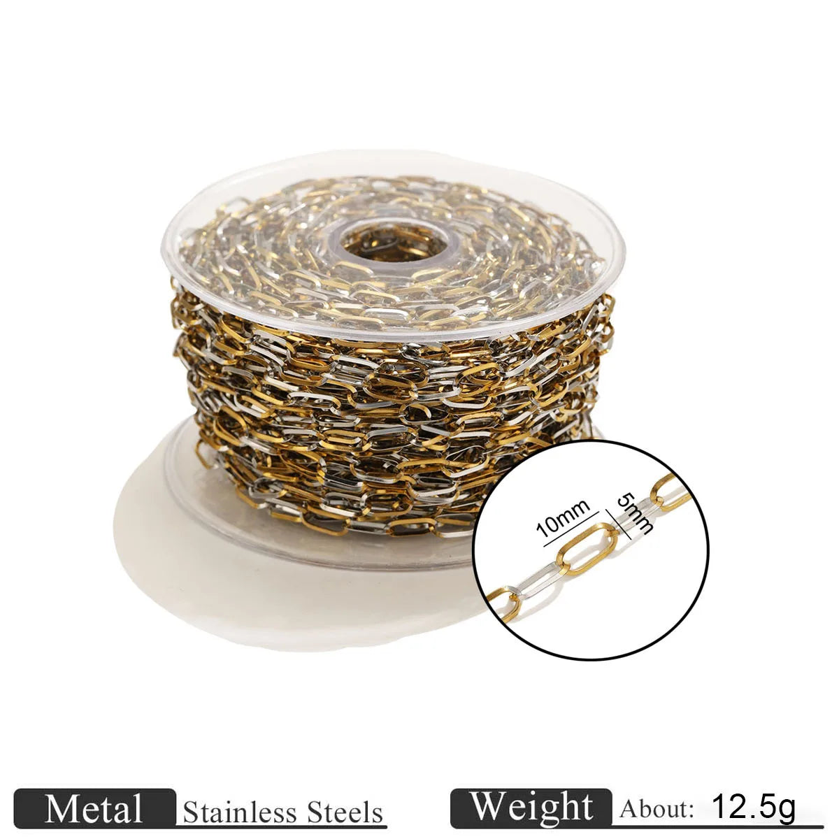 D1060 Two Tones Gold Silver Mixed Stainless Steel Chain Heart Oval Rope Paper Clip Chains PVD 18K Gold Plated for Jewelry DIY