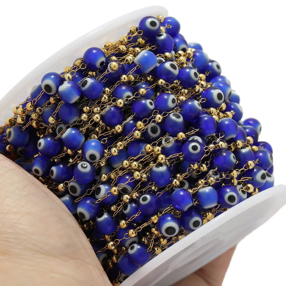 B3338 Rainbow Color Resin Beaded Chain Enamel 6mm Eye Beads Chain Bracelet Necklace Making