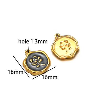 Fashion 18k Gold Plated Stainless Steel Enamel Flower Zircon Heart Key Ladybird Charm Pendant for Jewelry Making Accessories