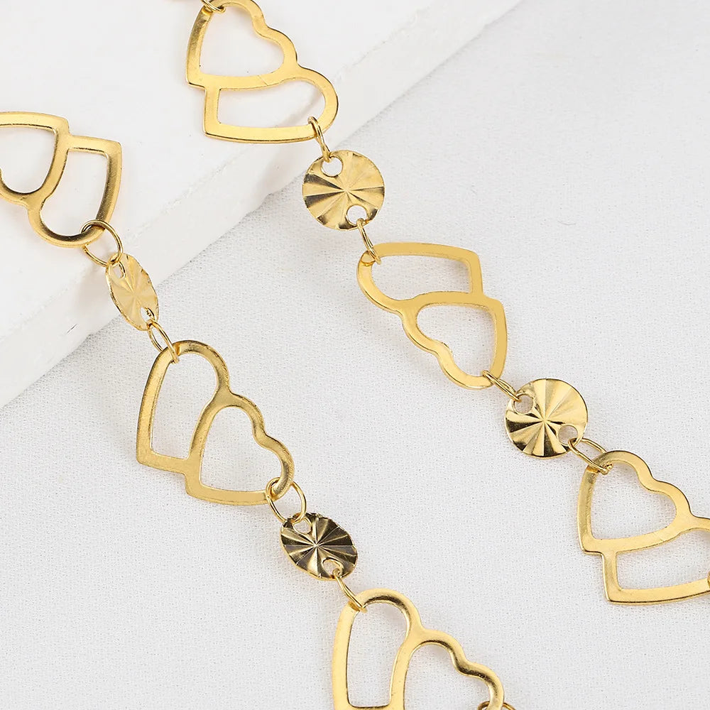 A1868 Hot Hollow Double Heart Chain 18k Gold Plated Stainless Steel Chain for Jewelry Making Diy
