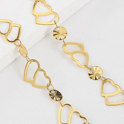 A1868 Hot Hollow Double Heart Chain 18k Gold Plated Stainless Steel Chain for Jewelry Making Diy