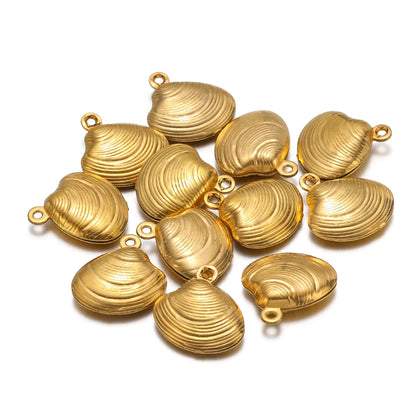 Ocean Style 304 Stainless Steel 18k Gold Plated 14mm Hollow Shells Pendant Charm  for Jewelry Necklace Making Accessories