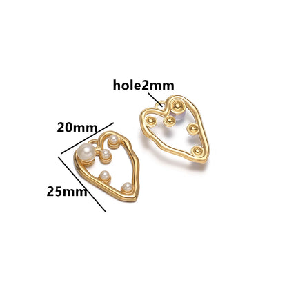 Vintage Simple Pendant 18k Gold Plated Stainless Steel Hollow Heart-Shape Pearl Charm Pendant for DIY Necklace Jewelry Making