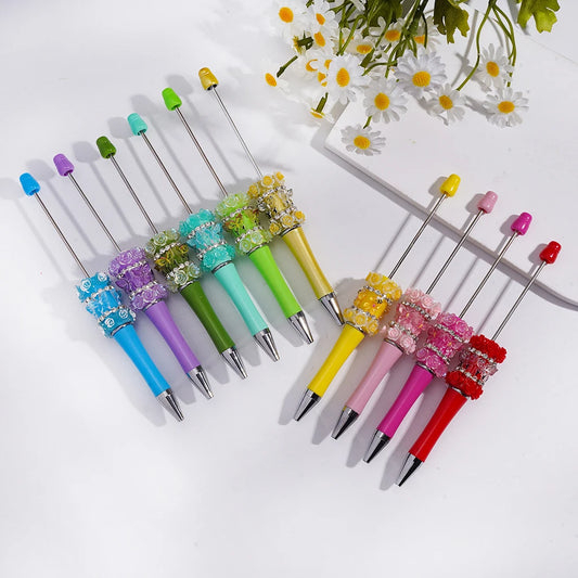 New Style Beadable Ballpoint Pen Small Flowers Butterflies Clear Rhinestone Chain Spring Gift