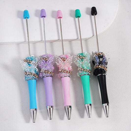 Butterfly Flower Ballpoint Pen with Rhinestone Chain Clear Sugar Solid Color Gift