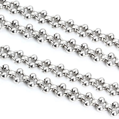 B2106 Hand Made Silver Plating Chain Double Layers Ball Beads Chain Hot Stainless Steel Jewelry for Hip Hop