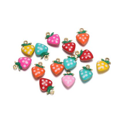 Trendy New Wholesale Stainless Steel 18k Gold Plated Enamel Strawberry Charm Pendant for Jewelry Necklace Making