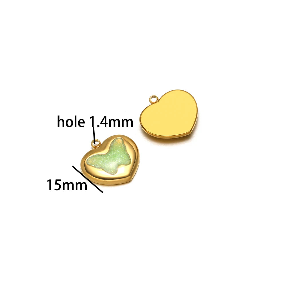 Popular Fashion 18k Gold Plated Stainless Steel Drip-oil Butterfly Flower Heart Charm Pendant for Women Jewelry Making