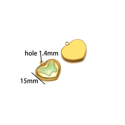Popular Fashion 18k Gold Plated Stainless Steel Drip-oil Butterfly Flower Heart Charm Pendant for Women Jewelry Making