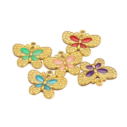 Hot Trendy 304 Stainless Steel 18k Gold Enamel Butterfly Charms Pendant for Jewelry Necklace Making Accessories