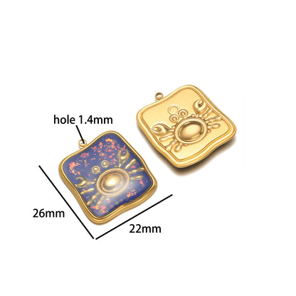 French Retro Stainless Steel 18k Gold Plated One Side Enamel Owl Starfish Conch Charm Pendant for DIY Jewelry Necklace Making