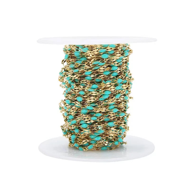 A8062 Colorful Enamel 2mm Stainless Steel Chain 18k Gold Beads Lip Chain Non Tarnish for Jewelry Diy Accessory Making