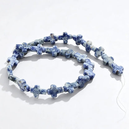 Natural Stone Christian Cross Beads Colorful Stones Loose Beads Strand for DIY Jewelry Making Bracelets Necklaces 12x16x5mm