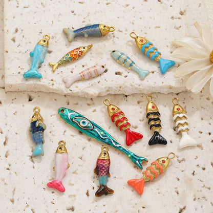 304 Stainless Steel Enamel Small Fish Pendants Multiple Styles Colorful Cartoon-shaped Charms DIY Necklaces