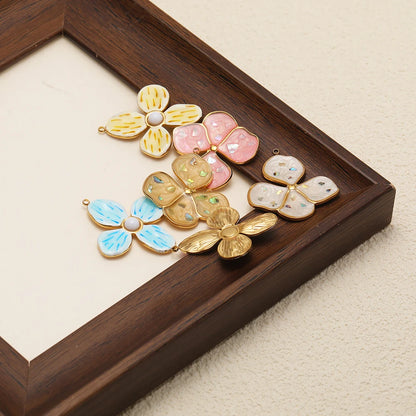 18K Gold-Plated Enamel Four-Leaf Clover Pendant Lucky Charm Hollow Necklace-DIY Jewelry Making Supplies (Wholesale) Model