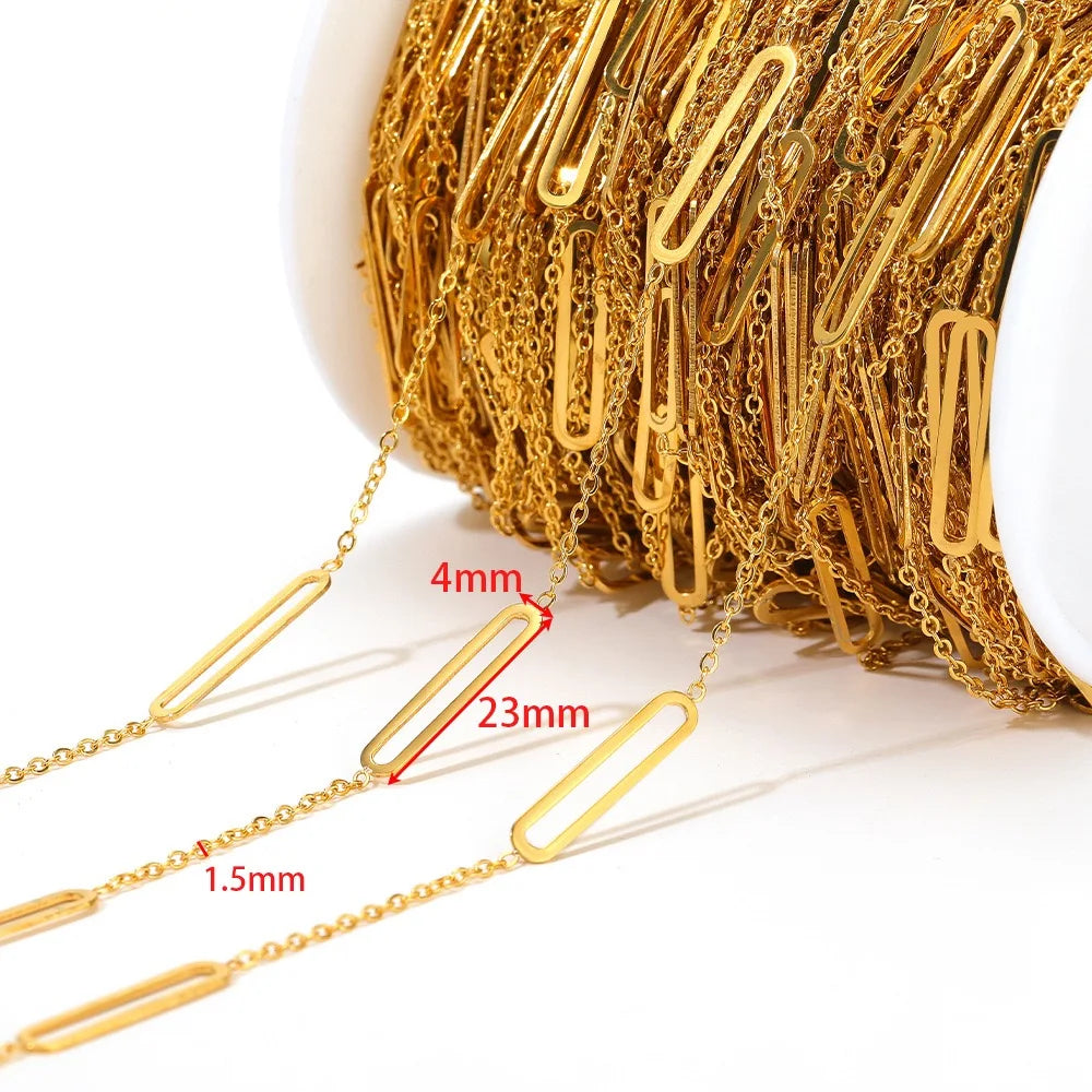 E793 Bulk Permanent Jewelry Chains Waterproof Stainless Steel Gold Beaded Paper Clip Chains
