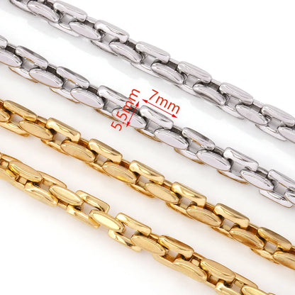 E584 Simple Retro European and American Fashion Trunk Geometric Chain Jewelry Stainless Steel Necklace