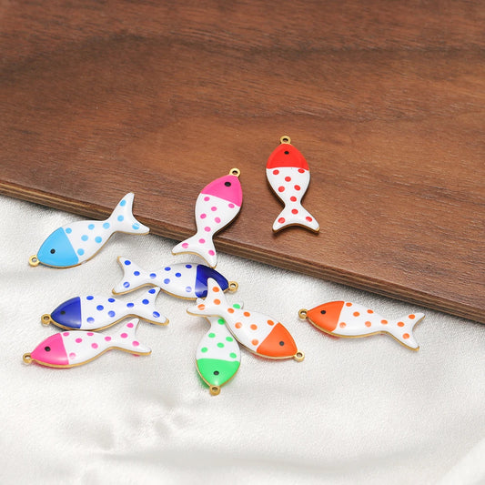 Wholesale 18k Gold Plated Stainless Steel Enamel Fish Charm Pendant for Jewelry Necklace Making Accessories