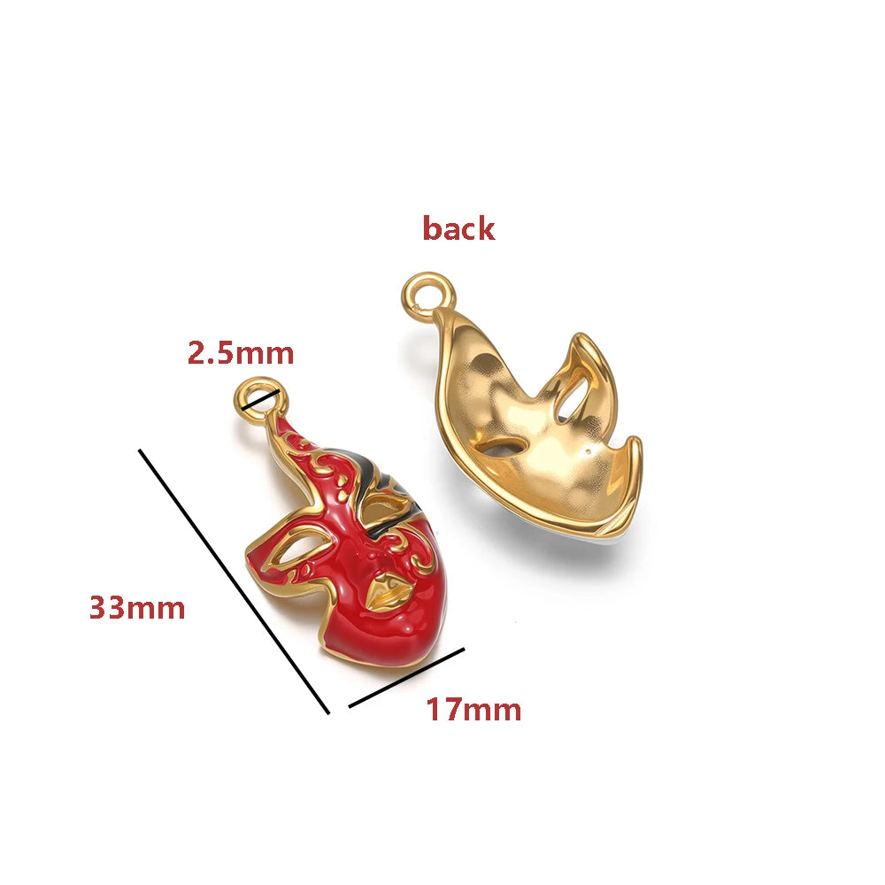 Colorful Gold Plated Peking Opera Mask Charms - Single Sided Enamel Drama Face Pendants for DIY Jewelry Making