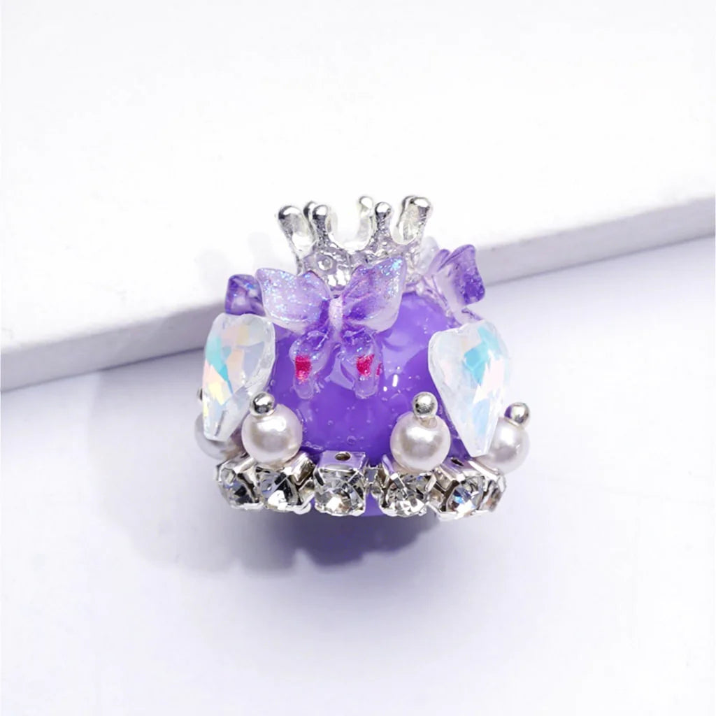 Handmade Silver Alloy Crown Pendant with Acrylic Beads Butterfly Hearts and Clear Rhinestones for Pen Making