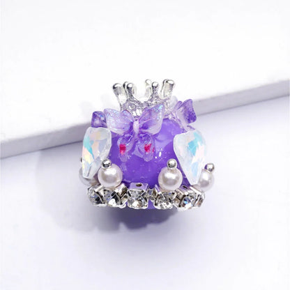 Handmade Silver Alloy Crown Pendant with Acrylic Beads Butterfly Hearts and Clear Rhinestones for Pen Making
