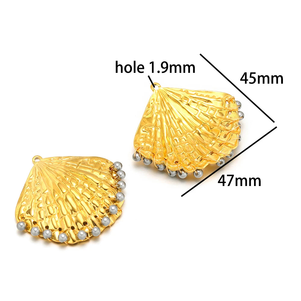 New Arrival 18k Gold Plated Stainless Steel Pearl Conch Seashell Charm Pendant for Diy Necklace Jewelry Making Accessories