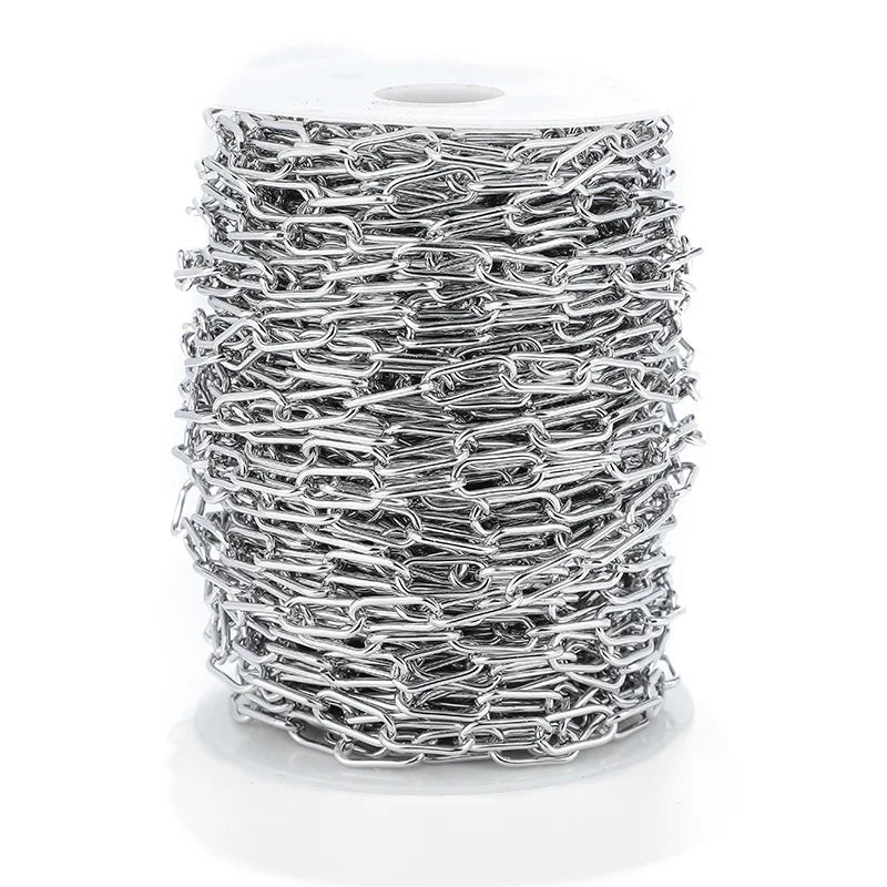 18K Gold Plated 7mm Stainless Steel Paper Clip Chain Waterproof Non-Tarnish Men's Jewelry Findings