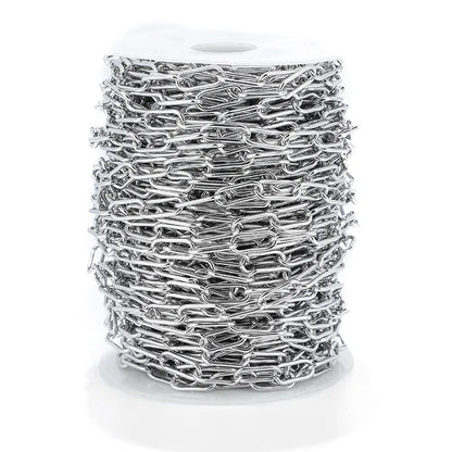 18K Gold Plated 7mm Stainless Steel Paper Clip Chain Waterproof Non-Tarnish Men's Jewelry Findings