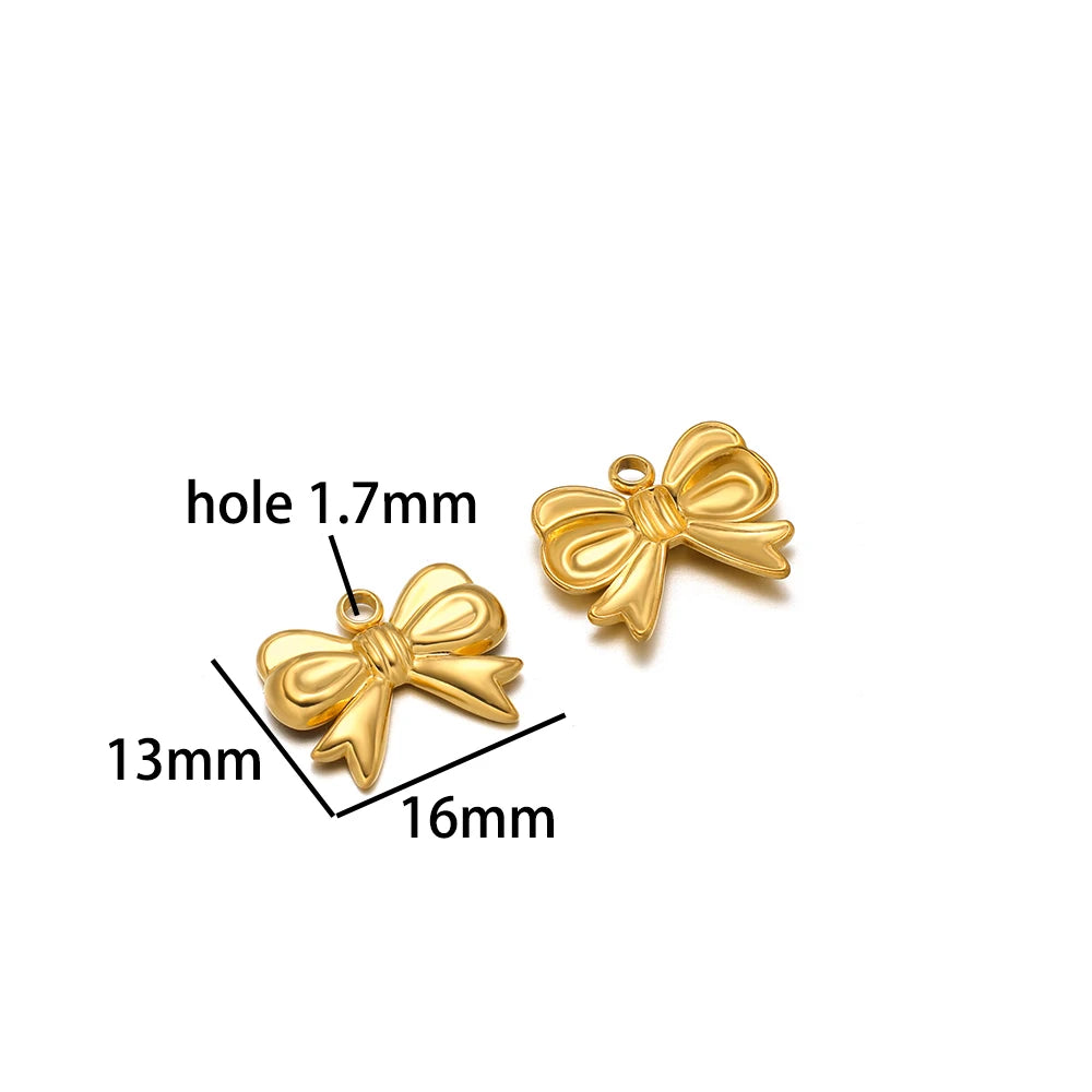 New Handmade DIY Jewelry Accessories 18k Gold Plated Stainless Steel Pearl Bowknot Charm Pendant for Women Jewelry Making