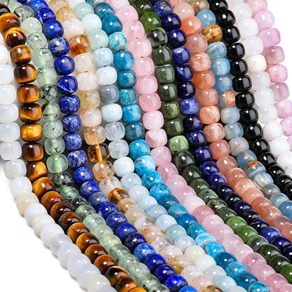 Natural Tube Stone Beads, Rounded Barrel Drum Shaped Aquamarine Kunzite Lapis Apatite Gemstone Bead for Jewelry Making 7x8mm