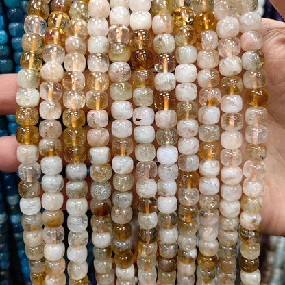 Natural Tube Stone Beads, Rounded Barrel Drum Shaped Aquamarine Kunzite Lapis Apatite Gemstone Bead for Jewelry Making 7x8mm