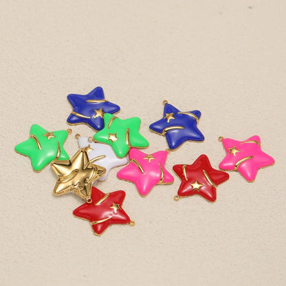 5pcs/bag Stainless Steel 18k Gold Plated Colorful Enamel Five-pointed Star Charm Pendant for DIY Jewelry Necklace Earring Making