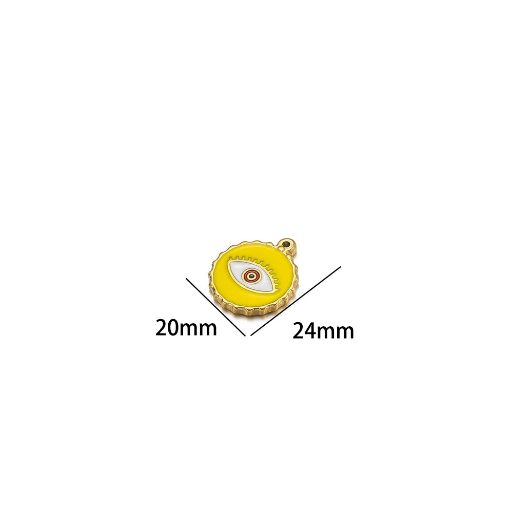 French Drop Oil  Eye Pendant Stainless Steel Gold Plated Colored Coin Shape Enamel Eyes Charm Pendant for Jewelry Making