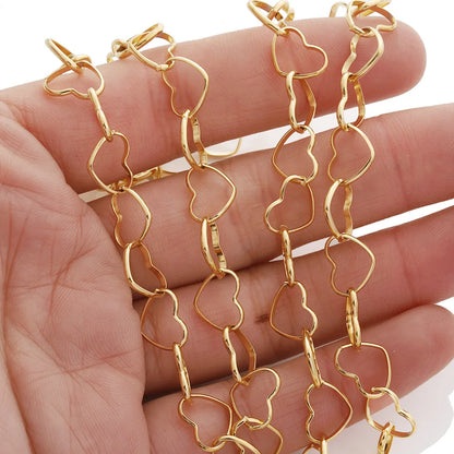 E730 Non Tarnish 18k Gold Plated Necklace Chain Heart Link Stainless Steel Necklace Chain for Jewelry Diy