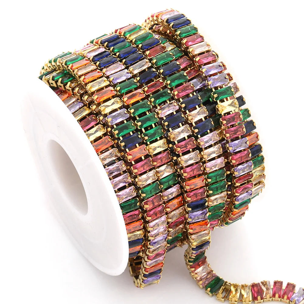 E586 5.8MM Truck Chains Luxury Fashion Gold Plated Jewelry Colorful Zircon Pave Tennis Stainless Steel Chain for Men Women