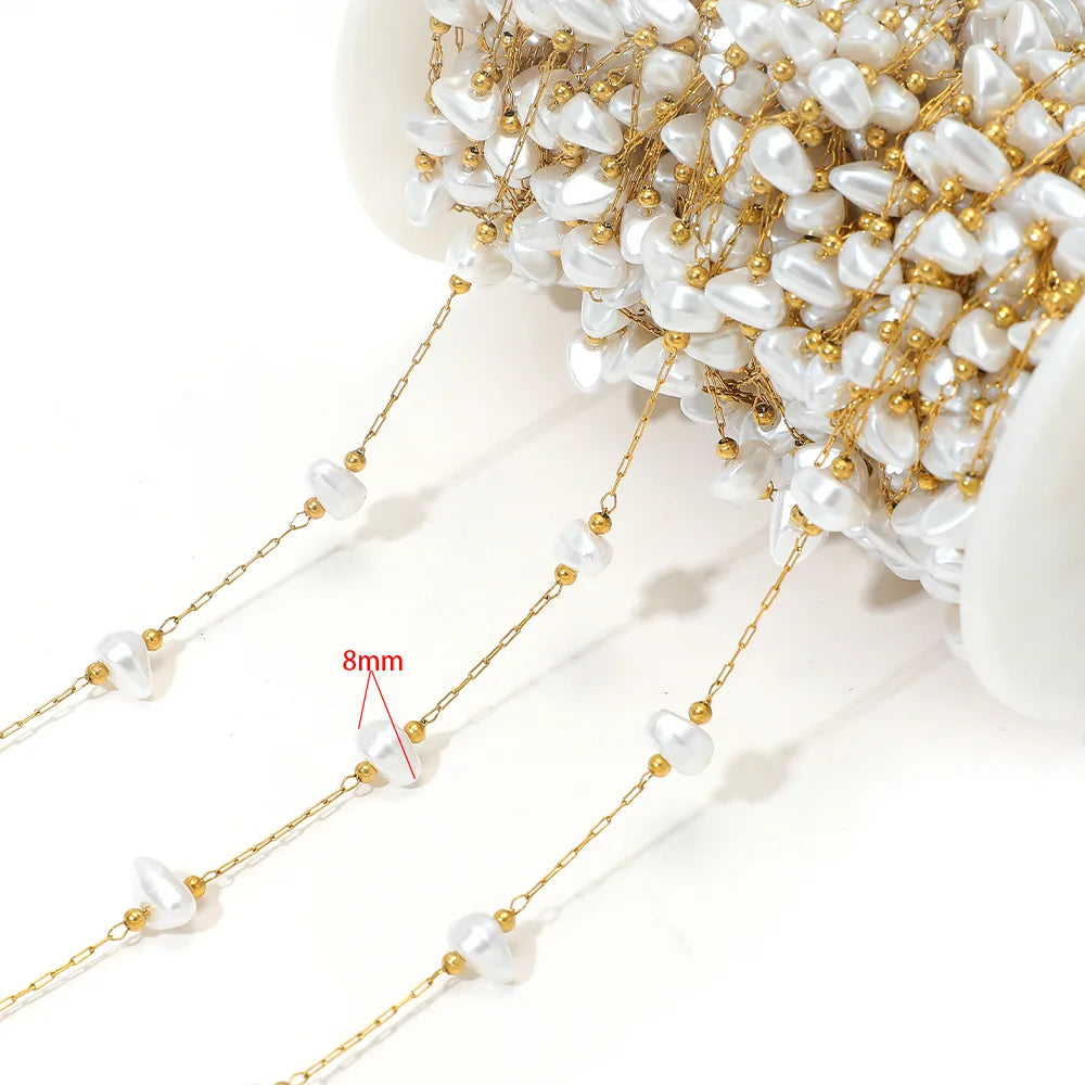 E561 Non-Tarnish 18K PVD Gold Stainless Steel Chains Fashion Artificial Pearl Star Moon Component Jewelry Findings Components