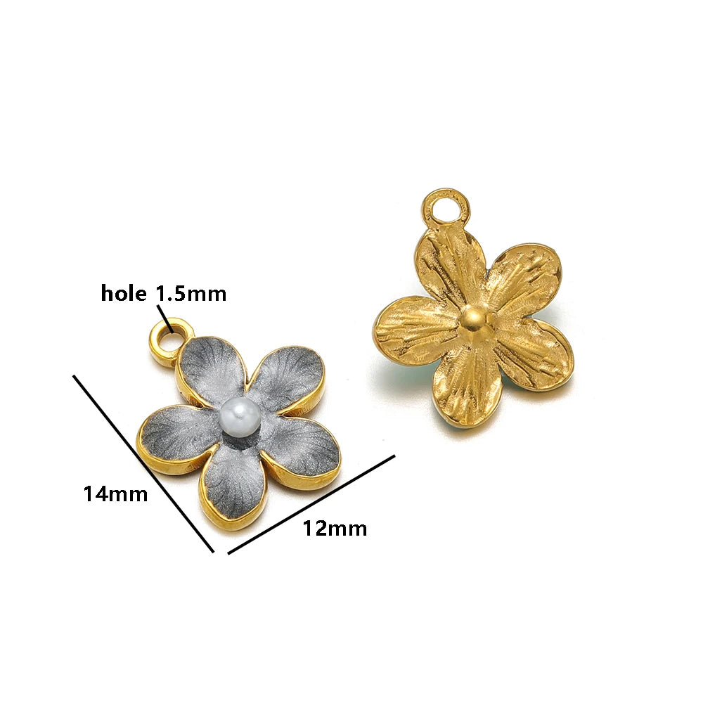 Enamel Flower Charms 18k Gold Plated Stainless Steel Double Hole Flower Pearl Charm Pendant for DIY Jewelry Making Accessories